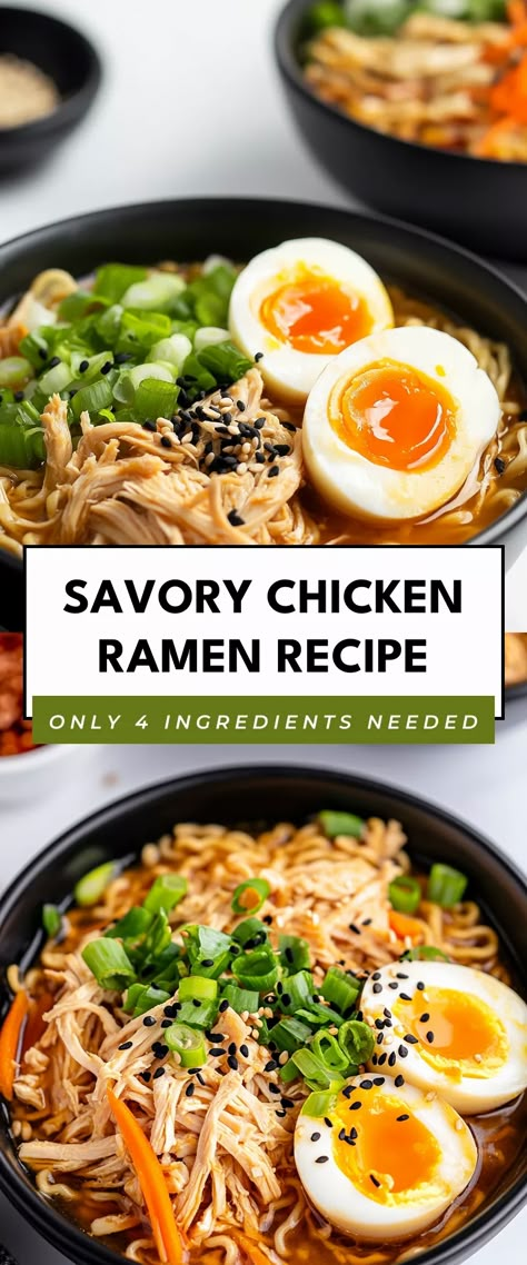 Image for Savory Chicken Ramen Recipe Best Ramen Recipe Easy, Homemade Ramen Recipes Easy, Ramen Recipes With Egg, Easy Ramen Bowl, Quick Chicken Ramen, Ramen Bowl Recipe, Chicken Ramen Soup, Best Ramen Recipe, Ramen Soup Recipes