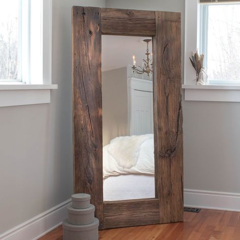 Barn boards - Ikea hack - there for the making | Vinyet Etc._-4 Rustic Floor Mirrors, Barn Wood Mirror, Reclaimed Wood Floors, Mirror Frame Diy, Barn Wood Projects, Rustic Flooring, Rustic Mirrors, Wood Framed Mirror, Barn Board