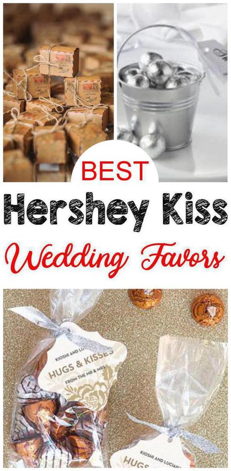 Wedding Favors! BEST Hershey Kiss chocolate wedding favors your guest will love to take home as a gift. AMAZING wedding favors - DIY ideas, inexpensive, creative, unique, fun, cheap & more. Easy wedding favors that everyone will want! Kisses Wedding Favors Diy, Hershey Kiss Wedding Favors, Simple Wedding Favors Guest Gifts, Handmade Wedding Favors For Guests, Hugs And Kisses From The Mr And Mrs, Hershey Kiss Favors, Unique Wedding Favors For Guests My Wedding Favors, Wedding Favors That Are Useful, Best Wedding Party Favors