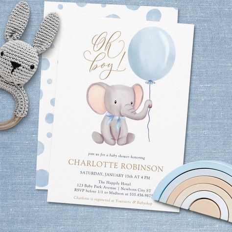 Elephant Balloon, Baby Park, Boy Shower Invitations, Gender Neutral Baby Shower Invitations, Blue Balloon, Elephant Theme, Elephant Baby Shower Invitations, Green Balloon, Watercolor Elephant