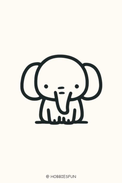 Cute Easy Animals To Draw, Elephant Cute Animals Simple Drawing, Mini Elephant Drawing, Cute Elephant Drawings Doodles, Simple To Draw Ideas, Stick Animals Drawing, Elephant Ear Drawing, Easy Cute Drawings For Beginners, Cute Elephant Doodle, Tiny Easy Doodles