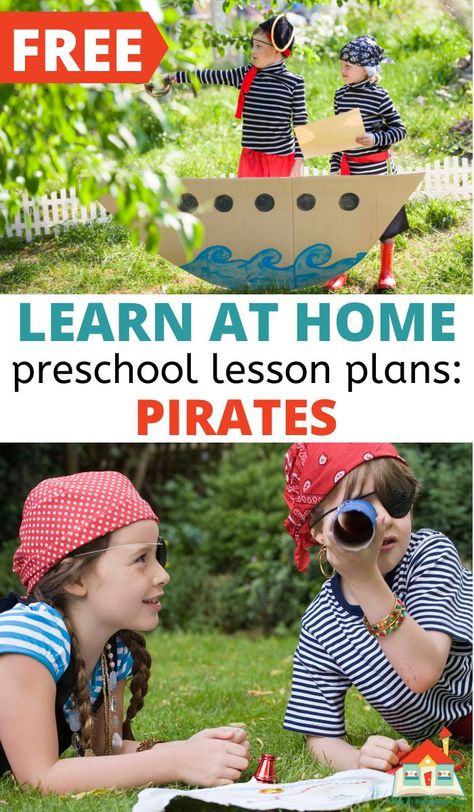 This engaging pirate preschool theme is full of ways to infuse pirates with your preschoolers, and all in tidy printable pirate-themed lesson plans. Here you'll find 15+ ideas for a pirate preschool theme, including book lists, art and sensory play, literacy activities, and some math and science fun. Pirate Preschool Activities, Treasure Hunt Activities, Pirate Maths Activities, Summer Camp Ideas For Kids, Pirate Activities Preschool, Camp Ideas For Kids, Pirate Maths, Pirate Preschool, Pirates And Princesses