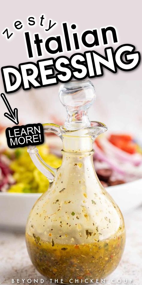 This Zesty Italian Dressing is easy to make and adds so much flavor to green lettuce and pasta salads. It can also be used as a marinade for chicken. Creating your own salad dressing is incredibly simple. This zesty Italian dressing is bursting with flavor and can be whipped up in minutes. Save this delicious, homemade condiment recipe! Italian Salad Dressing Homemade, Dressings Recipes, Italian Dressing Recipes, Salad Dressing Recipes Healthy, Homemade Italian Dressing, Zesty Italian Dressing, Citrus Vinaigrette, Easy Salad Dressing, Resep Salad