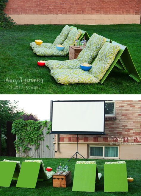 Looking for fun ways to spruce up your outdoor space? Check out these amazing DIY Outdoor Projects. Movie Theater Seats, Movie Theatre Seats, Outdoor Movie Theater, Theater Seats, Backyard Movie Nights, Seating Ideas, Outside Seating, Backyard Movie, Outdoor Theater