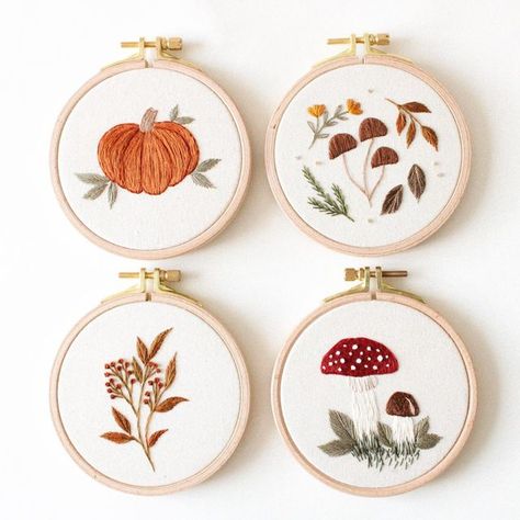 Cute Fall Embroidery, November Embroidery, Embroidered Clips, Embroidery Fall, Autumn Embroidery, Fall Embroidery, Simple Hand Embroidery Patterns, Hello November, Autumn Crafts