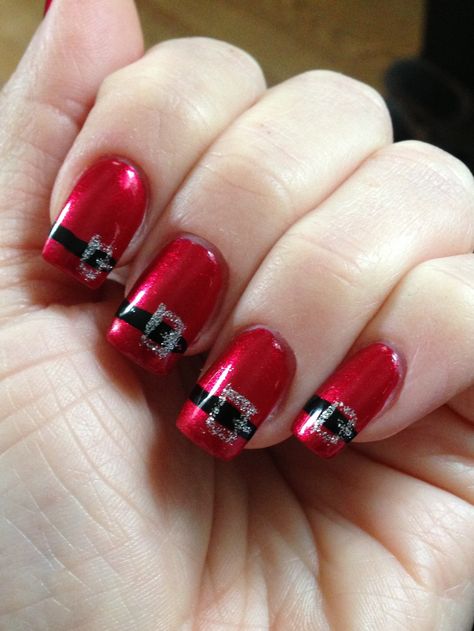 Santas Belt Nail Art, Santa Nails Design Easy, Santa Belt Nails, Belt Nails, Christmas Nails Santa, Santa Nail Art, Santa Belt, Santa Nails, Turquoise Nails