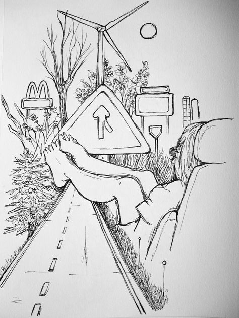 A little doodle during a road trip to Colorado. Road Trip Aesthetic Drawing, Road Trip Drawing Ideas, Road Trip Art Illustration, Road Trip Sketchbook, Road Trip Sketch, Road Trip Doodles, Roadtrip Drawing, Road Doodle, Trip Doodle