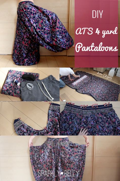 DIY Pantaloons - 4 yard ATS / Tribal Fusion Belly Dance Harem Pants - SPARKLY BELLY Ats Bellydance Costumes, Diy Harem Pants Pattern, Harem Pants Diy, Harem Pants Pattern, Pant Skirt, Fusion Belly Dance, Diy Clothes Design, Argentine Tango, Belly Dance Costumes