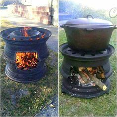 Upcycle Tires, Backyard Bbq Pit, How To Make Bbq, Car Wheels Diy, Outdoor Stove, Wheel Decor, Tyres Recycle, Old Tires, Diy Fire Pit