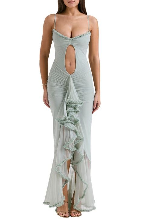 Shop HOUSE OF CB Online | Nordstrom Green Evening Dress, Fishtail Skirt, Green Midi Dress, Maxi Dress Green, Sleeveless Maxi Dress, Midi Dress Bodycon, Moana, Corsets, Ruffle Dress