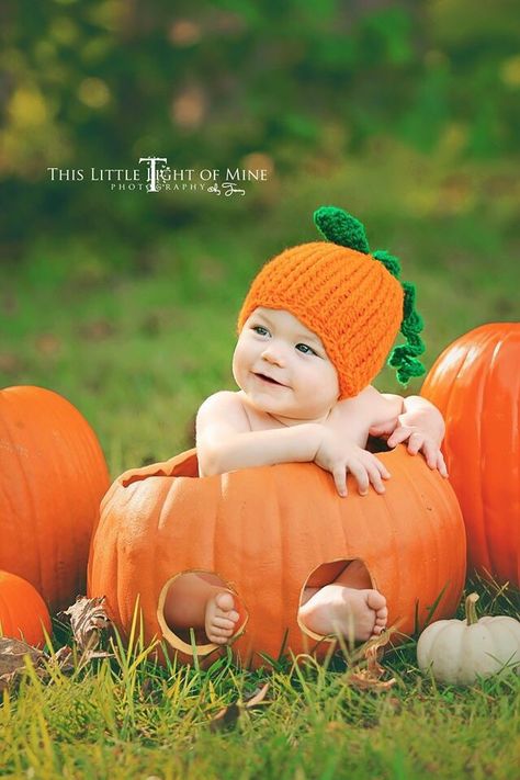 Fall Pictures With Pumpkins, Baby Pumpkin Hat, Baby Halloween Pumpkin, Fall Baby Pictures, Baby Pumpkin, Newborn Halloween, Baby Costume, Fall Family Pictures, Pumpkin Hat