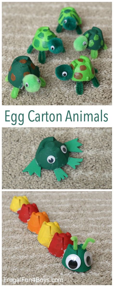 Egg Carton Animal Crafts - Make turtles, frogs, and caterpillars! Fun project for kids. Plate Crafts For Kids, Turtle Craft, Turtle Crafts, Paper Plate Crafts For Kids, Fun Projects For Kids, Egg Cartons, Egg Carton Crafts, Seni Dan Kraf, Project For Kids