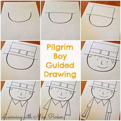 Guided Drawings of Pilgrims and Native Americans Pilgrim Art Projects For Kids, Directive Drawing, Pilgrim Art, Thanksgiving Art Projects, Thanksgiving Drawings, Teaching Thanksgiving, Pilgrims And Indians, Thanksgiving Kindergarten, Thanksgiving School