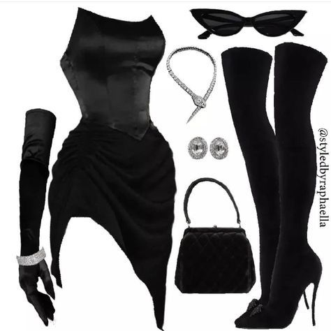 Dress With Hand Gloves, Mafia Woman Outfits, Mafia Style Women, Women Mafia Outfit, Mafia Lady Outfit, Maneater Outfit, Mafia Outfit Ideas, Mafia Outfits Female, Outfits Dress Party