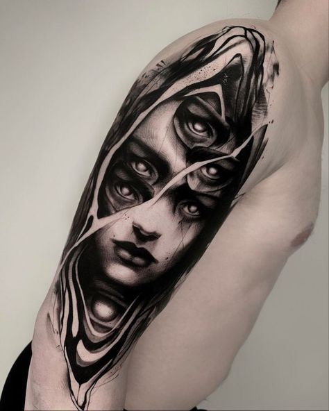 Snow Tattoo, Emo Tattoos, Catrina Tattoo, Abstract Tattoo Designs, Surreal Tattoo, Girl Face Tattoo, Owl Feather, Blackout Tattoo, Clever Tattoos