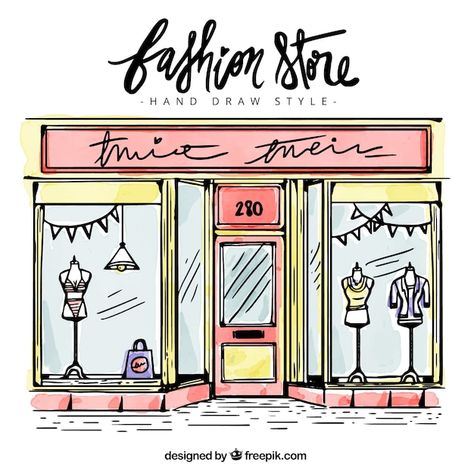 Store Sketch, Window Sketch, Window Drawing, Store Window Display, Boutique Decor, Shop Illustration, Shop Window Design, Vector Sketch, Dress Sketches