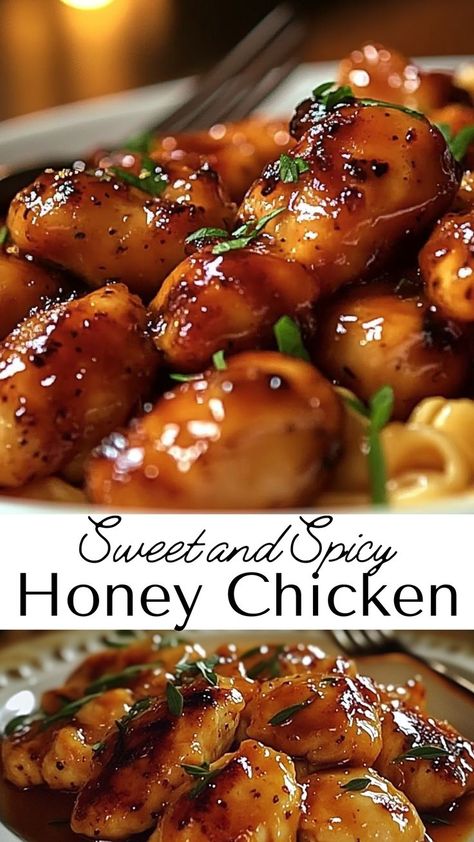 Sweet and Spicy Honey Chicken is a family favorite, combining rich honey glaze with just enough spice. A perfect fall dinner idea, this dish is both delicious and easy to make, providing a delightful flavor in every bite. Honey Pepper Chicken, Spicy Honey Chicken, Honey Chicken Recipe, Honey Glazed Chicken, Honey And Soy Sauce, Honey Glazed, Spicy Honey, Pepper Chicken, Glazed Chicken