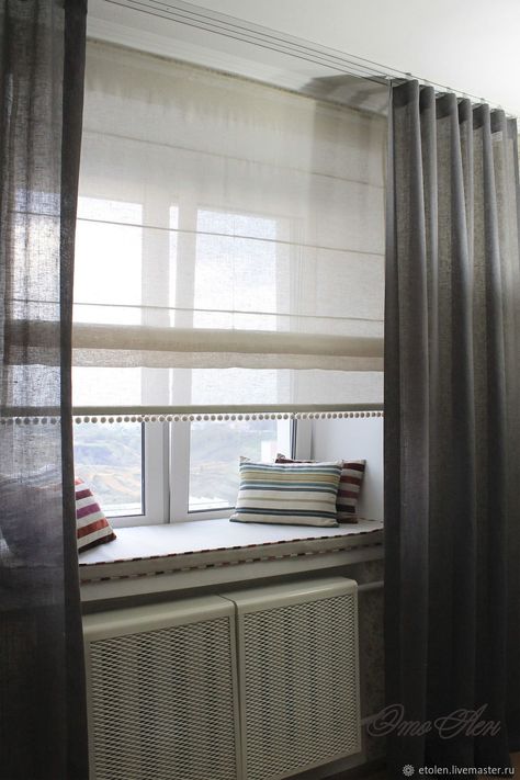 Romanetes Ideas, Window Ac Unit Curtain Ideas, Curtain Designs For Bedroom, Townhouse Interior, Home Hall Design, Living Room Decor Colors, Kids Interior Room, Ikea Home, House Furniture Design