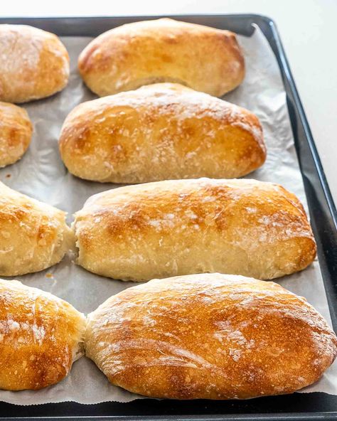 Chewy Italian Bread Recipes, Ciabatta Bread Rolls Recipe, Italian Ciabatta Bread, Homemade Chibata Rolls, Ciabatta Sandwich Bread Recipe, Ciabatta Roll Recipe, Bread Machine Ciabatta Rolls, Ciabatta Rolls Sandwiches, Chibata Bread Sandwich Recipes