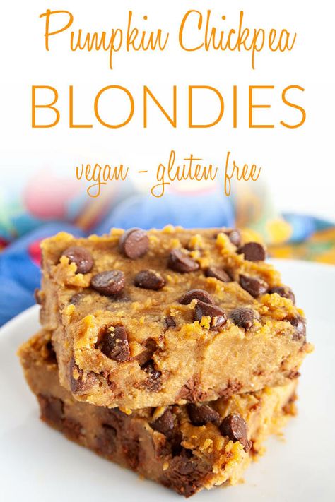 Pumpkin Recipes For Toddlers, Pumpkin Chickpea, Healthy Pumpkin Bars, Pumpkin Blondies, Chickpea Blondies, Canned Pumpkin Recipes, Vegan Pumpkin Recipes, Pumpkin Recipes Healthy, Meal Prep Snacks