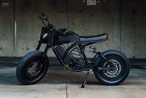 Covert operative: Droog Moto's custom Volcon Brat e-bike | Bike EXIF Singer Vehicle Design, Bike Exif, Suede Fashion, Electric Motorcycle, Vehicle Design, E Bike, Diode, Custom Bikes, James Bond