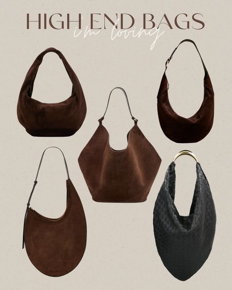 High end bags I'm loving for Fall 2023. Hobo bags, chocolate brown bags, suede bags, trendy bags, chic accessories, designer bags for fall/winter 2023, what to buy, fall trends 2023, womens fashion trends. Bags Trend 2023 2024, Designer Hobo Bags, Chocolate Brown Bag Outfit, Trendy Handbags 2024, Fall 2023 Bag Trends, Hand Bags For Women Fashion Handbags, Bag Trends 2024 Women, Trend Bag 2024, Brown Hobo Bag