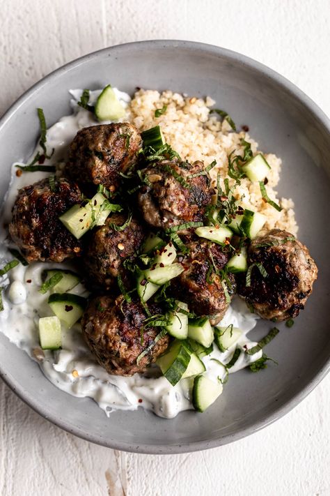 Lamb Meatballs Greek, Mediterranean Meatballs, Beef Recipes For Dinner Easy, Recipes For Dinner Easy, Recipes With Ground Beef, Cracked Wheat, Lamb Meatballs, Easy Meatloaf, Ground Lamb