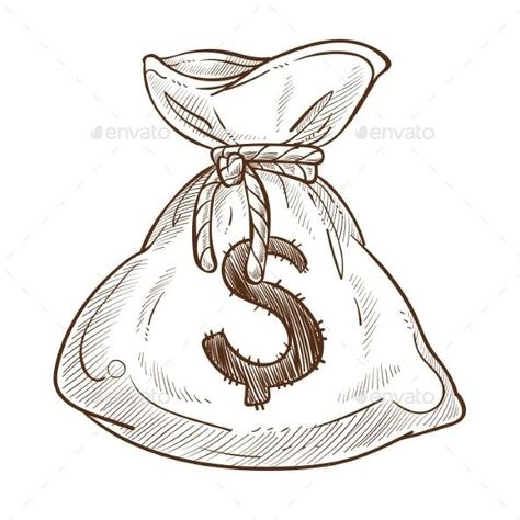 Sack Of Money Drawing, Money Drawing Sketches, Money Sketch, Bank Drawing, Squirrel Running, Money Sack, Sand Clock, Drawing Bag, Clock Tattoo