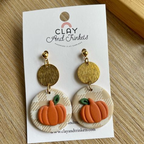 Cute Pumpkin Clay Earrings Perfect For Fall Pumpkin Earrings Clay, Fall Clay Earring Ideas, Polymer Clay Fall Earrings, Clay Fall Earrings, Pumpkin Clay Earrings, Fall Polymer Clay Earrings, Fall Clay Earrings, Pumpkin Clay, Cherry Drop Earrings