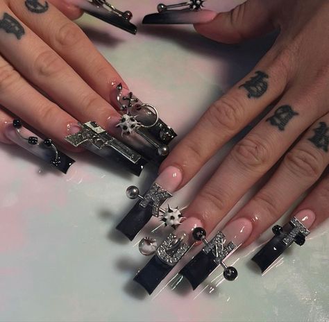 Punk Cyberpunk, Black Chyna, Concert Nails, Airbrush Nails, Duck Nails, Baddie Nails, Y2k Nails, Really Cute Nails, Chief Keef