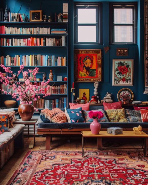 Maximalist Office Space, Italianate Farmhouse, Dream House Living Room, Apartment Makeover, Eclectic Living Room, Eclectic Interior, Home Library, Eclectic Home, Dream House Decor