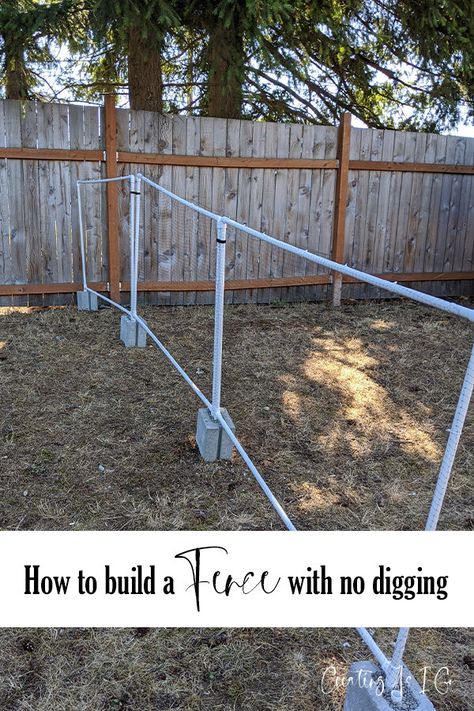 Building a Fence with No Digging Pvc Dog Fence Diy, Temporary Goat Fencing, Dog Fencing Ideas Cheap, Cheap Fence Ideas For Dogs Backyards, No Dig Dog Fence Ideas, Temporary Fencing Ideas, Diy Portable Fence, Diy No Dig Fence, Diy Fence Ideas Cheap Dogs