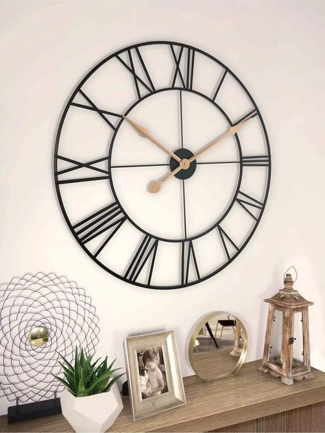 French Home Décor Home Clock Ideas, Ideas To Decorate A Large Wall, Wall Clock Large, Big Clock Decor Living Rooms, Oversized Wall Clock Living Room, Clock On Wall Decor, Work Canteen, Large Wall Clock Decor Ideas, Big Wall Clocks Living Rooms