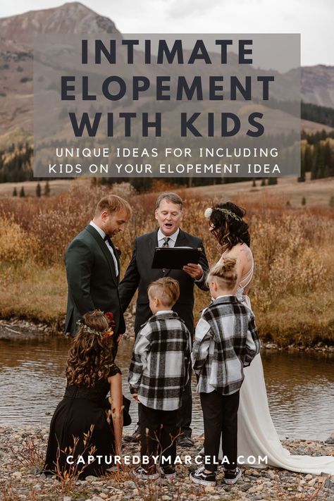 this sweet family included their kids in their elopement day. Details and unique ideas for your own elopement. Blended Family Elopement, Places To Elope In Colorado, Family Elopement Wedding, Elopement Ideas With Family, Kids In Wedding Ceremony, Blended Family Wedding Ceremony, Elopement With Kids, Elopement With Family, Colorado Waterfalls