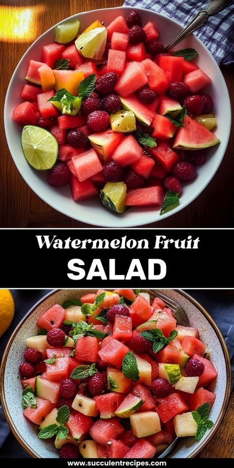 Elevate your fruit salad game with this Zesty Watermelon Fruit Salad, combining watermelon, berries, and a citrus-lime dressing. It's a refreshing, zesty delight that's perfect for warm days! Watermelon Fruit Salad, Seasonal Fruits, Juicy Watermelon, Pineapple Strawberry, Grain Bowl, Watermelon Fruit, Summer Dishes, Lime Dressing, Colorful Salads