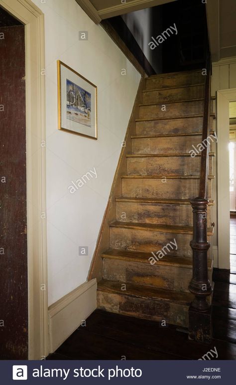 Old Wooden Stairs, Old Wooden Staircase, Stairs Wooden, Steep Stairs, Farmhouse Staircase, Steep Staircase, Old Home Remodel, Wooden Staircases, Kitchen And Dining Room