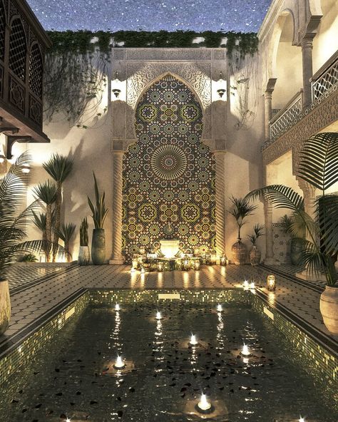 Moroccan Houses, Moroccan Style Interior, Moroccan Aesthetic, Moroccan Home Decor, Indoor Swimming Pool, Moroccan Homes, Moroccan Interiors, Moroccan Culture, Small Hotel