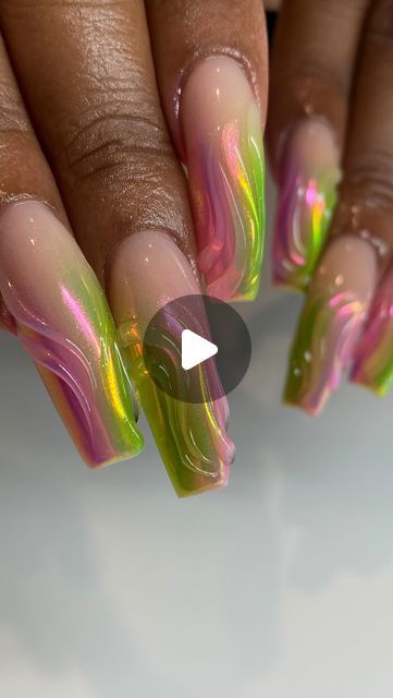 Hirsch Hunty✨ on Instagram: "Happy Founders’ Day AKA’s! 💖💚 . I present to you…”Pretty in Pink & Green” ✨ . . #pinknails #greenails #auranails #ombrenails #ombrénails #charlottenails #cltnails #coffinnails #longnails #akanails #chromenails #alphakappaalpha" Aka Nail Designs, Green Pink Nails, Aka Nails, Pink Green Nails, Green And Pink Nails, Happy Founders Day, Pink Spray Paint, Founders Day, Green Chrome