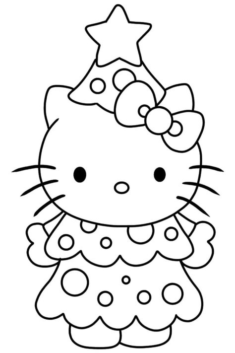 Cute Coloring Pages Aesthetic Christmas, Christmas Coloring Pages Hello Kitty, Hello Kitty Thanksgiving Coloring Pages, Christmas Hello Kitty Coloring Pages, Hello Kitty Christmas Drawing, Hello Kitty Christmas Coloring Pages, Easy Christmas Coloring Pages, Christmas Drawing Simple, Christmas Color Sheets