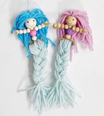 Mermaid Yarn Doll Diy, Peg Doll Mermaid, Mermaid Yarn Doll, Yarn Mermaid Dolls How To Make, Yarn Dolls How To Make, Yarn Gnomes, Diy Yarn Dolls, Bead Dolls, Macrame Dolls