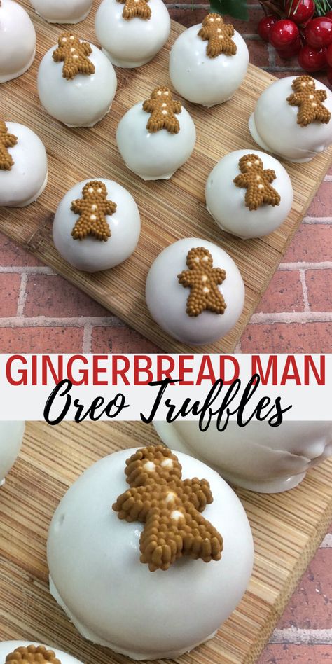 Gingerbread Oreo Truffles are easy to make and taste good. Leave a plate for Santa to enjoy and he just might be bring you everything you asked for. ;)  #DineDreamDiscover #JustPlumCrazy #EasyEverydayRecipes #LifeInTheRV #FoodBlogger #Recipe #delicious #yummy #food #recipes #tasty #foodporn #foodie #cooking #yum #foodlover #chef #love #homemade #Delish #GingerbreadMan #Gingerbread #gingerbreadmen #gingerbreadchristmascookies #gingerbreadcookie #gi Gingerbread Truffles, Holiday Cake Pop, Christmas Treats To Make, Christmas Truffles, Oreo Flavors, Easy Christmas Treats, Oreo Balls, Candy Truffles, Oreo Truffles