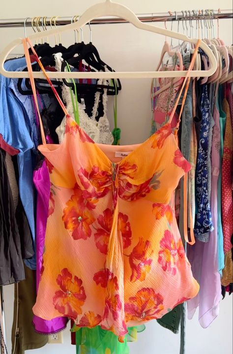 Orange floral camisole tank top from the early 2000s Fairy Blouse, Floral Camisole, Cute Vacation Outfits, Vintage Fairy, Pack Your Bags, Swaggy Outfits, 2000s Fashion, Vacation Outfits, Dream Clothes