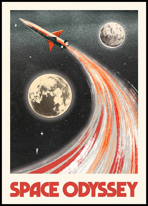 Space ship in space  Astonomi themed print with a space ship traveling across space between planets and stars. Bring the adventure of space into your home and find more inspiration in our "Space and astronomy" category. Russian Space Poster, Room Poster Inspiration, Space Themed Poster, Space Inspired Art, Space Exploration Poster, Space Theme Aesthetic, Space Adventure Aesthetic, Space Poster Ideas, Space Exploration Aesthetic