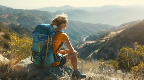 Generative AI Female hiker with backpack relaxing after hiking enjoying the view business concept. stock images Female Hiker, Business Concept, The View, Tourism, Photo Image, Stock Images, Hiking, Backpacks, Stock Photos