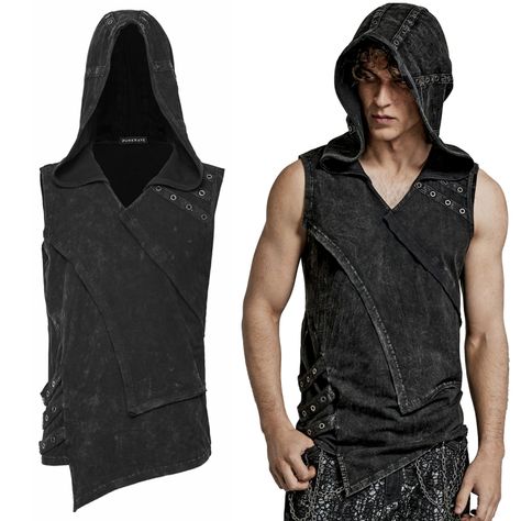 PUNK RAVE Hooded Tank Top | BOUDOIR NOIR Punk Male Outfits, Gothic Male, Voodoo Costume, Hooded Tank Top, Punk Hoodie, Rave Outfits Men, Men Costume, Spiritual Fashion, Character Clothes