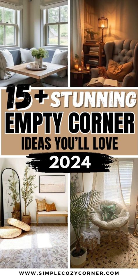 Empty Corner Ideas Blank Corner Ideas, Corner Spot In Living Room, Cool Corner Room Ideas, Filling Corner Space Living Room, Living Room Window Corner Ideas, Corner Furniture Design, Farmhouse Corner Decor Living Rooms, How To Decorate Awkward Corners, Corner Behind Door Ideas