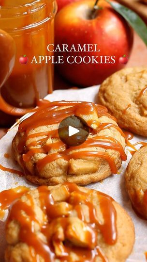 20K views · 3.2K reactions | CARAMEL APPLE COOKIES! 🍎 Soft & chewy vanilla brown sugar cookies with caramelized apples baked in and topped with salted caramel sauce. They taste like apple pie dipped in caramel. Get the recipe on my site:
https://scientificallysweet.com/caramel-apple-cookies/
#caramelapples #applecookies #caramelapplecookies #applepiecookies | Christina Marsigliese | Nat King Cole · Autumn Leaves (Remastered 1987) Apple Caramel Cookies, Apple Pie Dip, Apple Cookies Recipes, Caramel Apple Cookies, Caramel Biscuits, Cookie Recipes Decorating, Caramelized Apples, Apple Pie Cookies, Brown Sugar Cookies