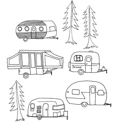 campers2 http://jeannemcgee.wordpress.com/2012/08/15/camping-campers/ Camper Art, Petit Tattoo, Pop Up Camper, Pola Sulam, Embroidery Patterns Vintage, Vintage Camping, Vintage Trailers, 자수 디자인, Trailer Park