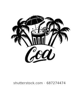 Goa hand written lettering with palms and cocktails. India  illustration. Isolated on white background. Goa Graphic Design, Goa Cover Instagram, Goa Highlight Cover, Goa Logo For Instagram Highlights, Goa Drawing Art, Goa Icon Instagram Highlight, Goa Illustration Art, Goa Doodle Art, Goa Highlight Cover Instagram