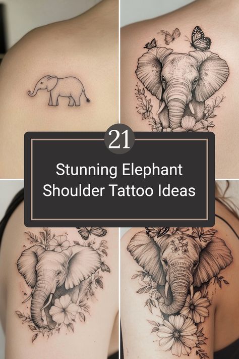 Explore these 21 stunning elephant shoulder tattoo ideas that celebrate strength, wisdom, and grace. Elephants symbolize loyalty and gentleness, often making a powerful statement on your skin. Whether you prefer intricate designs, minimal line work, or colorful pigment, there's an elephant tattoo perfect for you. Some of these artwork showcase elements like flowers or mandalas, adding a unique twist. Ultimate in tattoo inspiration, these designs can suit anyone wanting to express their love for these incredible creatures! Half Elephant Face Tattoo, Butterfly Elephant Tattoo, Elephant Tattoo Design For Women, Elephant Shoulder Tattoo, Feminine Elephant Tattoo, Elephant Mandala Tattoo, Shoulder Tattoo Ideas, Elephant Outline, Bible Verse Tattoos